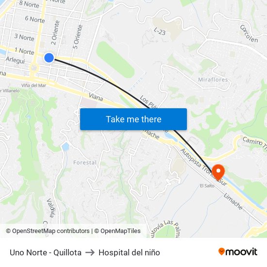 Uno Norte - Quillota to Hospital del niño map