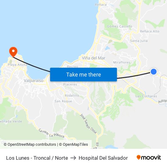 Los Lunes - Troncal / Norte to Hospital Del Salvador map