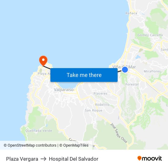 Plaza Vergara to Hospital Del Salvador map