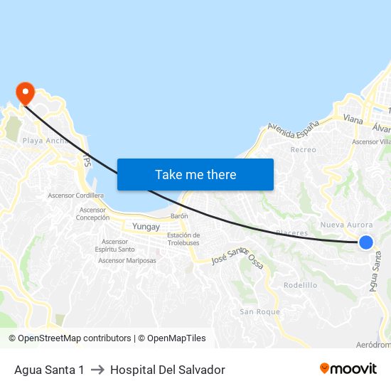 Agua Santa 1 to Hospital Del Salvador map