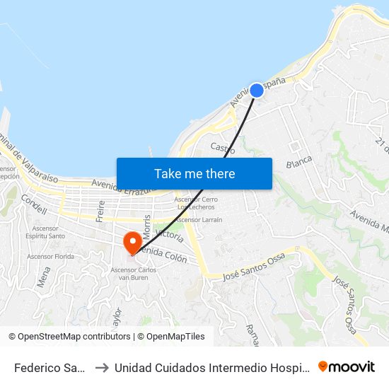 Federico Santa Maria to Unidad Cuidados Intermedio Hospital Carlos Van Buren map