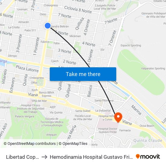 Libertad Copec to Hemodinamia Hospital Gustavo Fricke map