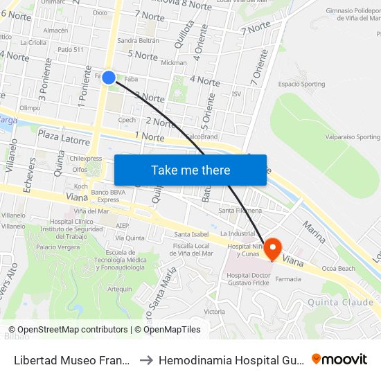 Libertad Museo Francisco Fonk to Hemodinamia Hospital Gustavo Fricke map
