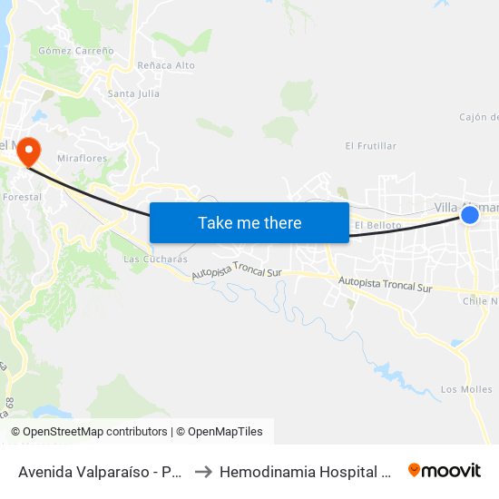Avenida Valparaíso - Paseo La Torre to Hemodinamia Hospital Gustavo Fricke map