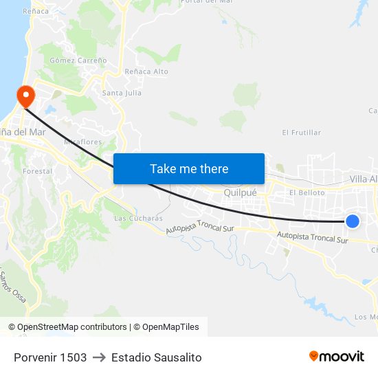 Porvenir 1503 to Estadio Sausalito map