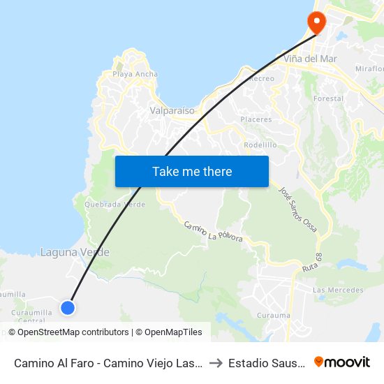 Camino Al Faro - Camino Viejo Las Docas to Estadio Sausalito map