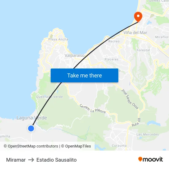 Miramar to Estadio Sausalito map