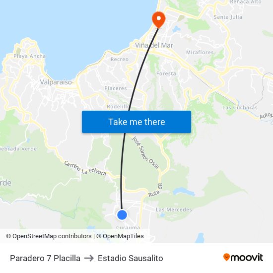 Paradero 7 Placilla to Estadio Sausalito map