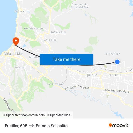 Frutillar, 605 to Estadio Sausalito map