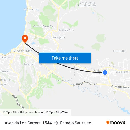 Avenida Los Carrera, 1544 to Estadio Sausalito map