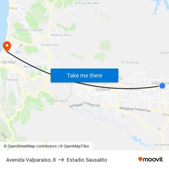 Avenida Valparaíso, 8 to Estadio Sausalito map