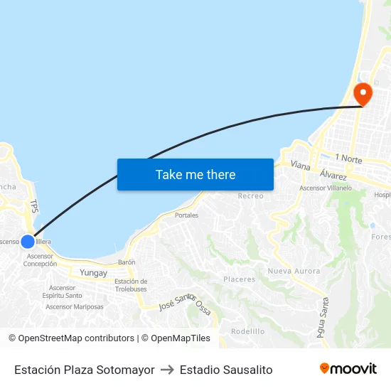 Estación Plaza Sotomayor to Estadio Sausalito map