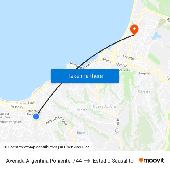 Avenida Argentina Poniente, 744 to Estadio Sausalito map