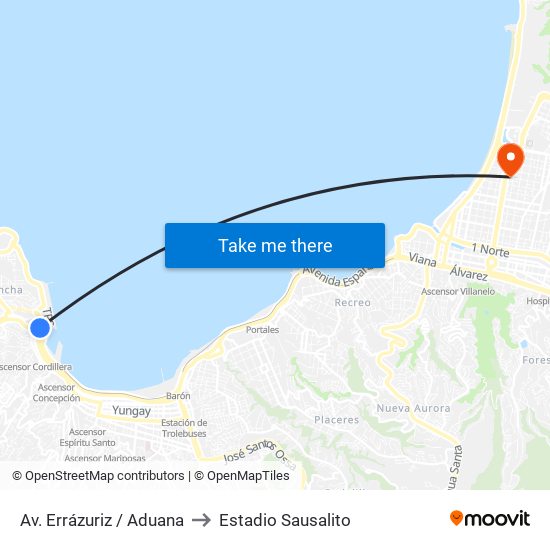Av. Errázuriz / Aduana to Estadio Sausalito map
