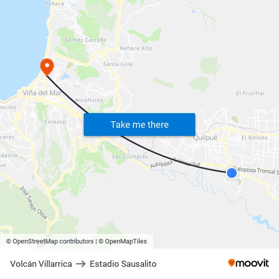 Volcán Villarrica to Estadio Sausalito map