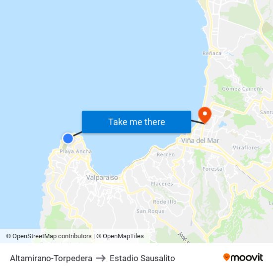 Altamirano-Torpedera to Estadio Sausalito map