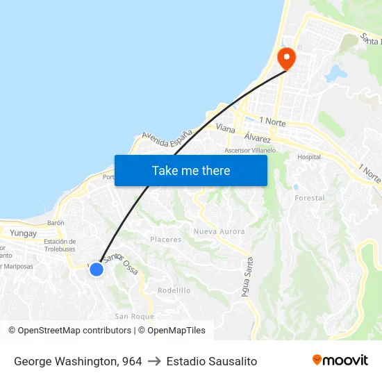 George Washington, 964 to Estadio Sausalito map