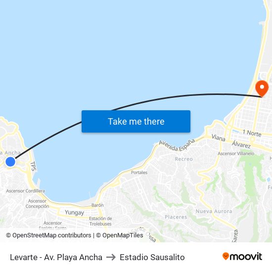 Levarte - Av. Playa Ancha to Estadio Sausalito map