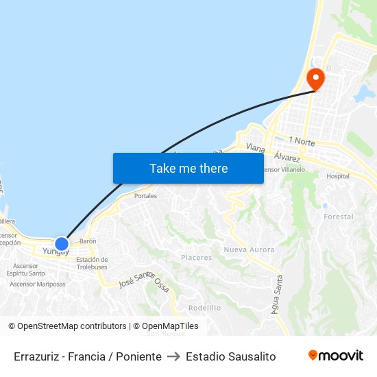 Errazuriz - Francia / Poniente to Estadio Sausalito map