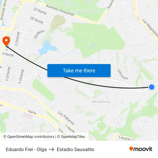 Eduardo Frei - Olga to Estadio Sausalito map
