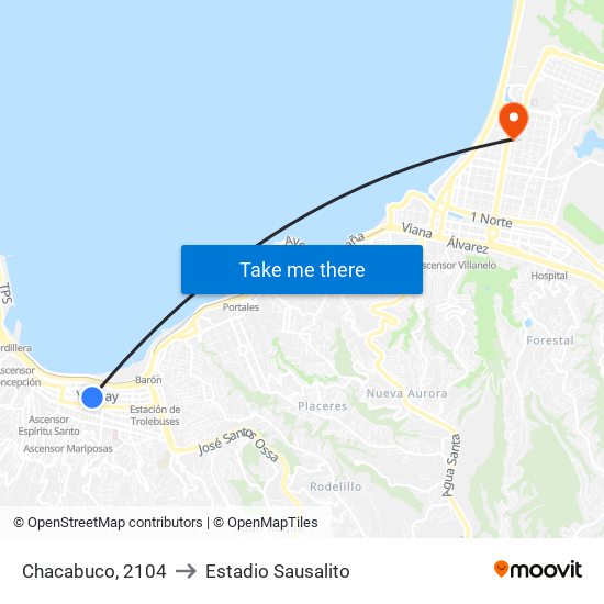 Chacabuco, 2104 to Estadio Sausalito map