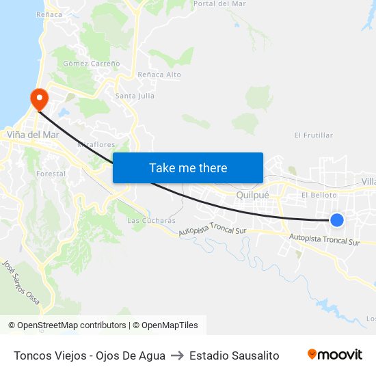 Toncos Viejos - Ojos De Agua to Estadio Sausalito map