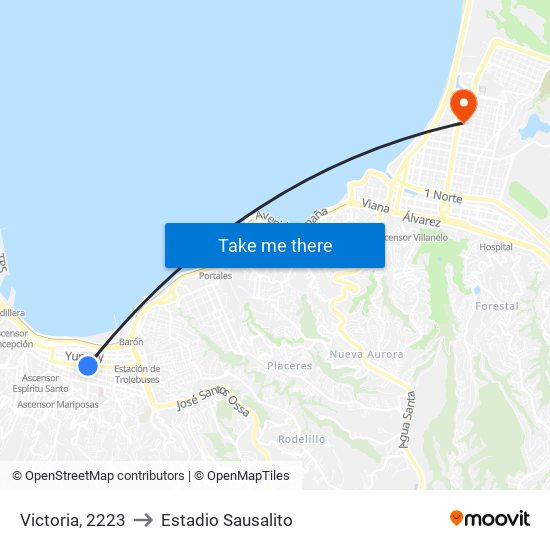 Victoria, 2223 to Estadio Sausalito map