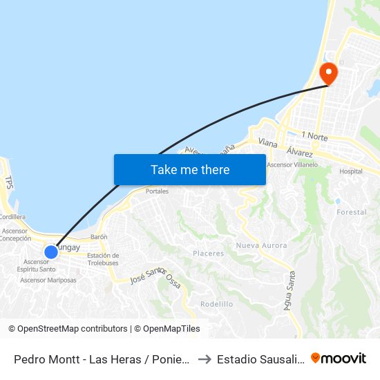 Pedro Montt - Las Heras / Poniente to Estadio Sausalito map