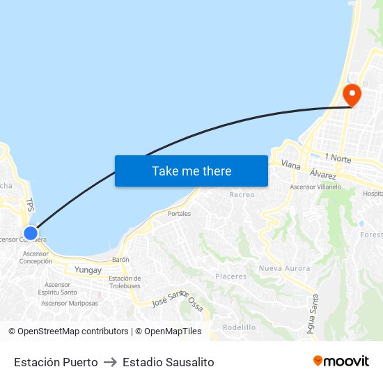 Estación Puerto to Estadio Sausalito map