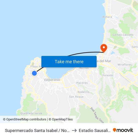 Supermercado Santa Isabel / Norte to Estadio Sausalito map