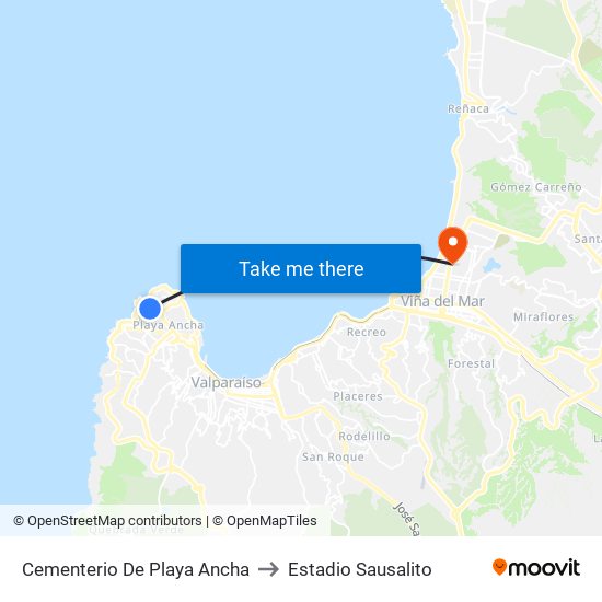 Cementerio De Playa Ancha to Estadio Sausalito map