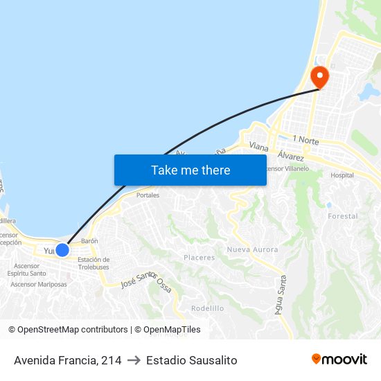 Avenida Francia, 214 to Estadio Sausalito map