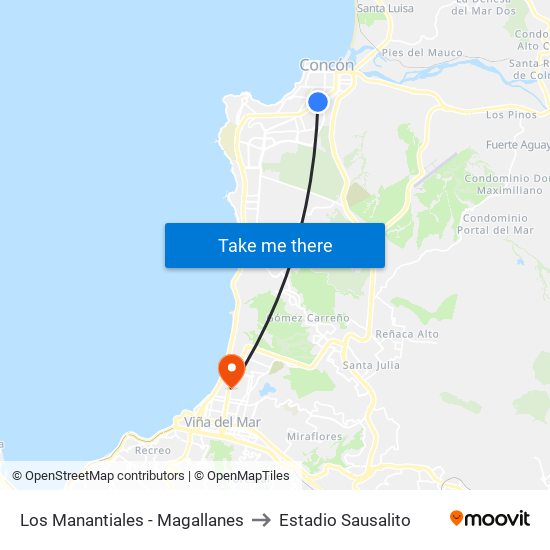 Los Manantiales - Magallanes to Estadio Sausalito map