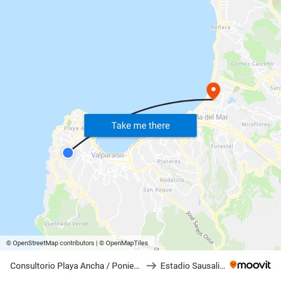 Consultorio Playa Ancha / Poniente to Estadio Sausalito map