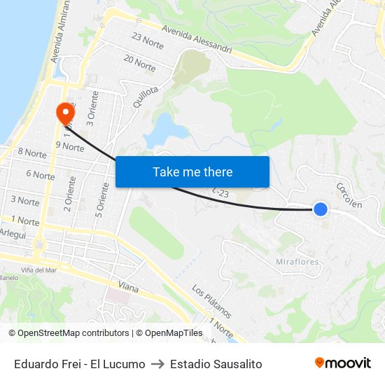 Eduardo Frei - El Lucumo to Estadio Sausalito map