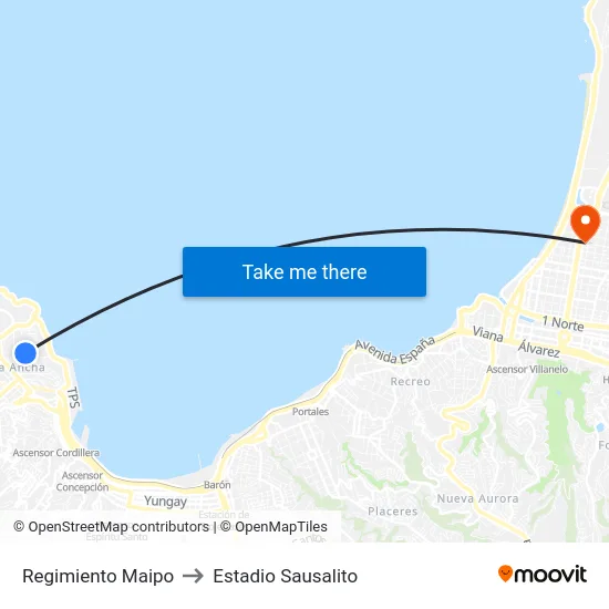 Regimiento Maipo to Estadio Sausalito map