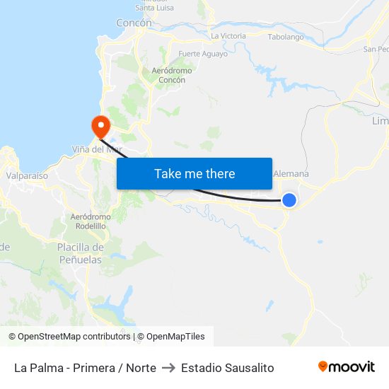 La Palma - Primera / Norte to Estadio Sausalito map