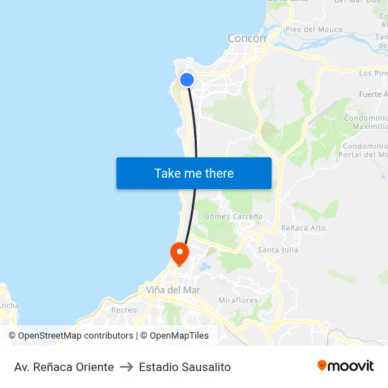 Av. Reñaca Oriente to Estadio Sausalito map
