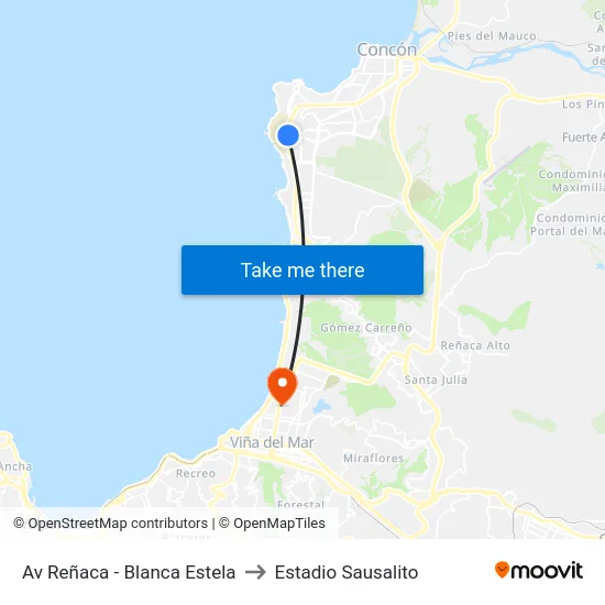 Av Reñaca - Blanca Estela to Estadio Sausalito map