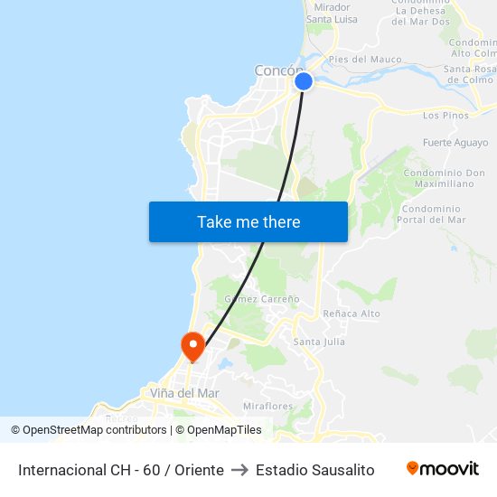 Internacional CH - 60 / Oriente to Estadio Sausalito map