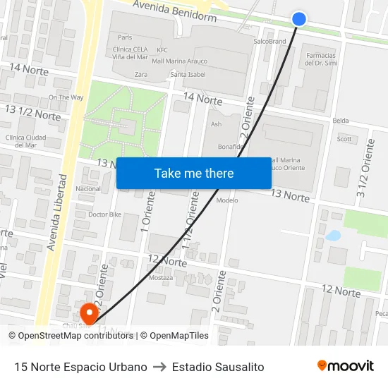 15 Norte Espacio Urbano to Estadio Sausalito map
