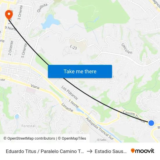 Eduardo Titus / Paralelo Camino Troncal to Estadio Sausalito map
