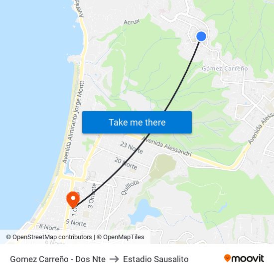 Gomez Carreño - Dos Nte to Estadio Sausalito map