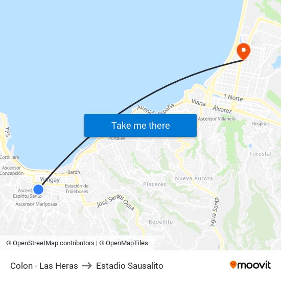 Colon - Las Heras to Estadio Sausalito map