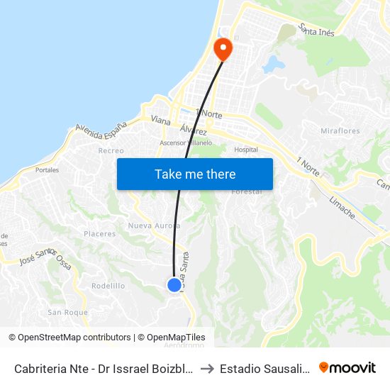 Cabriteria Nte - Dr Issrael Boizblat to Estadio Sausalito map