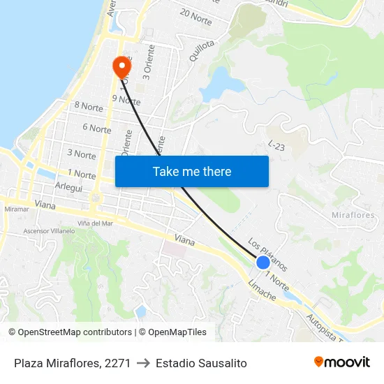Plaza Miraflores, 2271 to Estadio Sausalito map