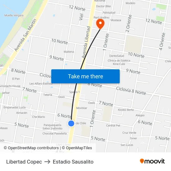 Libertad Copec to Estadio Sausalito map