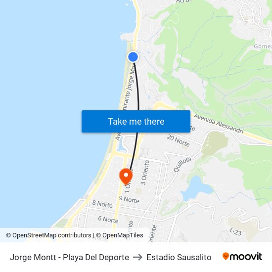 Jorge Montt - Playa Del Deporte to Estadio Sausalito map