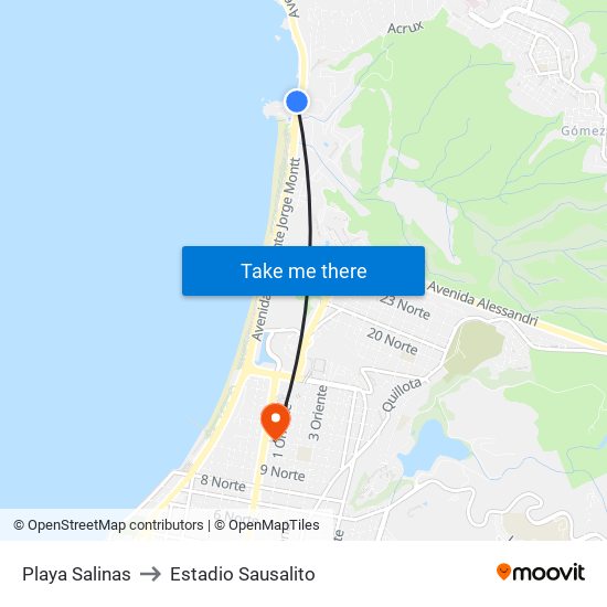 Playa Salinas to Estadio Sausalito map