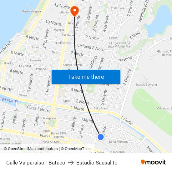 Calle Valparaiso - Batuco to Estadio Sausalito map